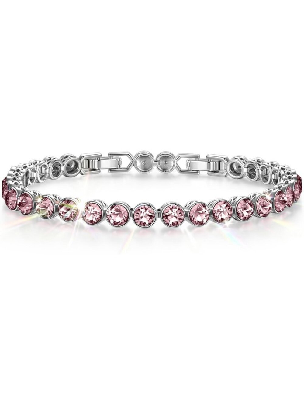 Women's Tourmaline Pink Birthstone Tennis Swarovski Crystals Adjustable Bracelet